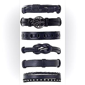 CASDAN 6 Pieces Braided Leather Bracelets for Men Woven Cuff Wrap Bracelets.